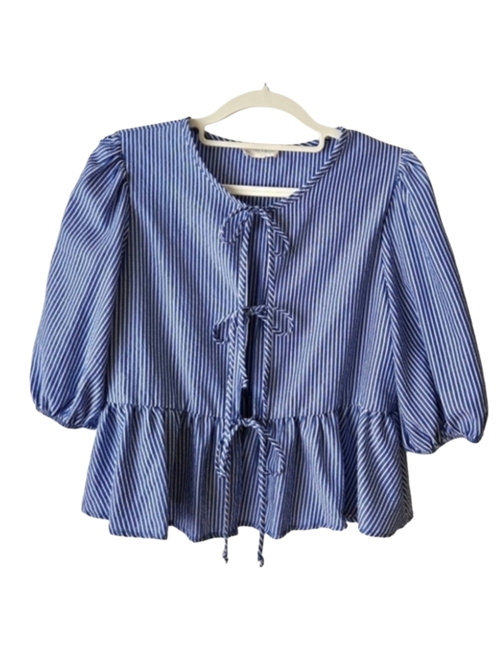 Blue Peplum Striped Blouse